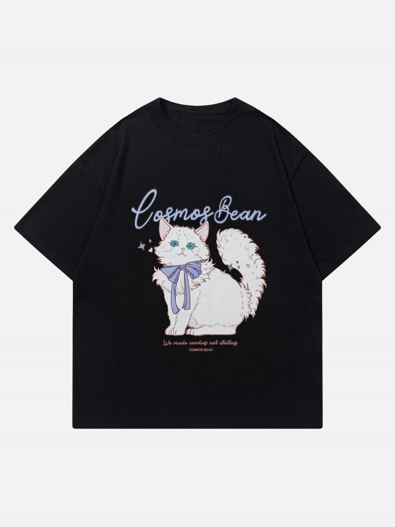 T Shirts Aelfric Eden Cartoon Cute Cat Print Tee Blanche | WFS-04057538